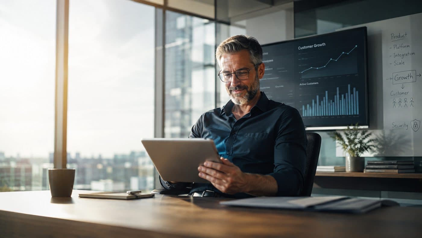 A founder reading customer growth and usage analytics