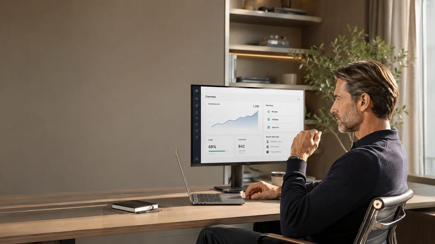 An operator reviewing approval workflows on a dashboard